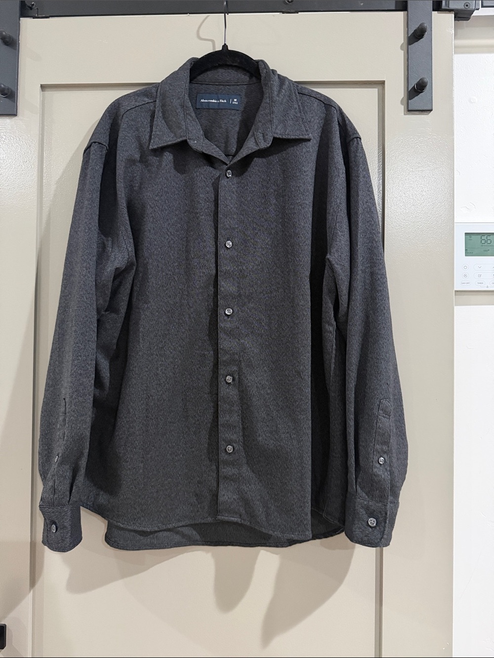 Abercrombie & Fitch Men's Dark Gray Soft Button-Down Shirt